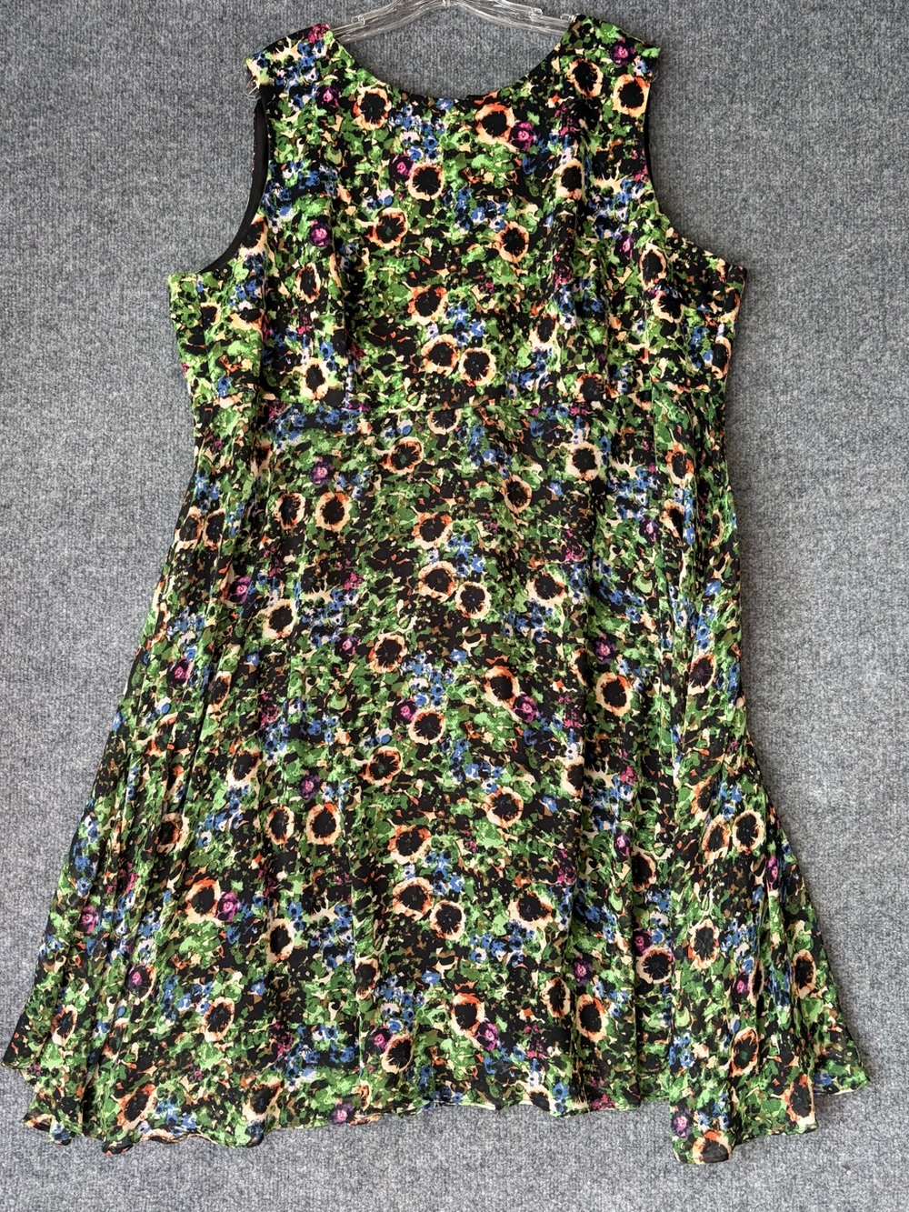 Taylor Woman Swing Dress Women 24W Green Multi Floral Sleeveless Mini A-Line
